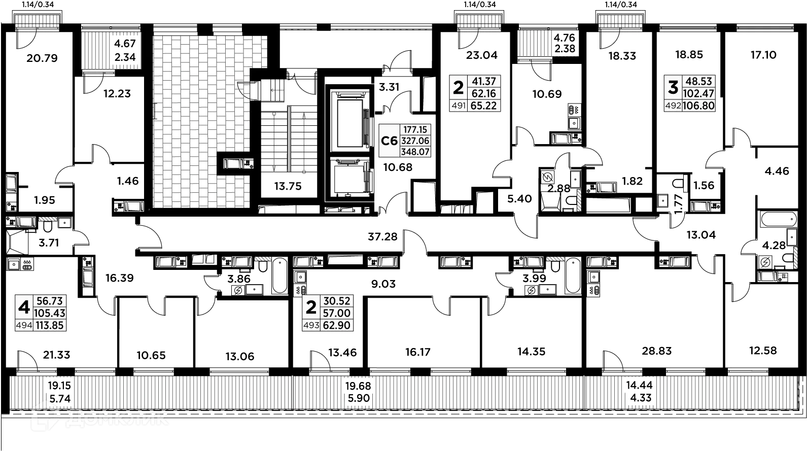 Планировка 3-комнатной квартиры 107.8 м² в ЖК GloraX Заневский, г. Санкт-Петербург — фото 2