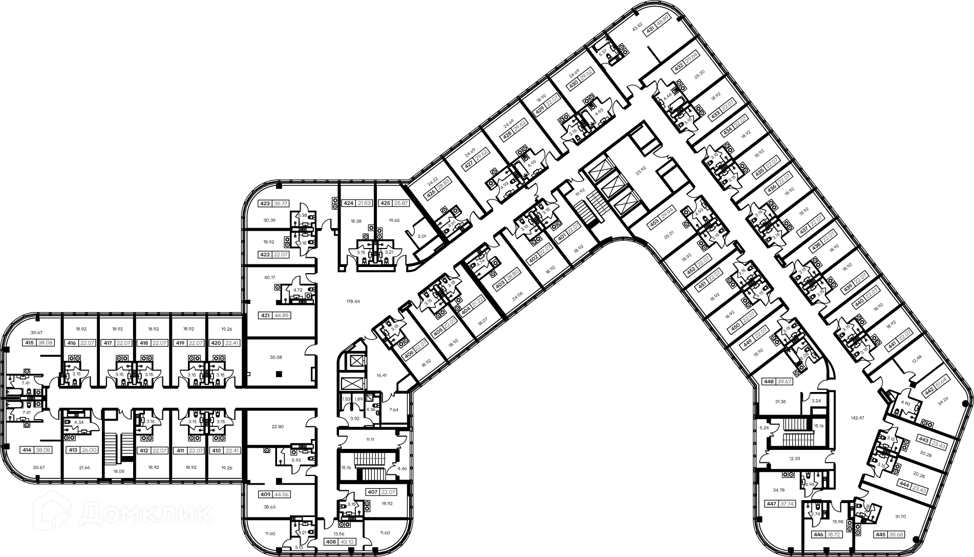 Планировка 1-комнатной квартиры 43.8 м² в ЖК GloraX Заневский, г. Санкт-Петербург — фото 2