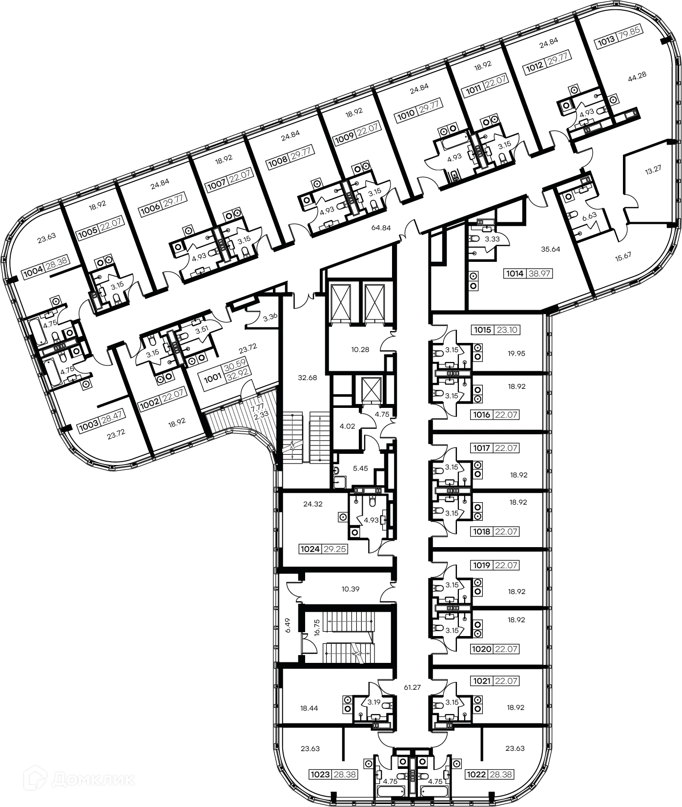 Планировка 2-комнатной квартиры 77.1 м² в ЖК GloraX Заневский, г. Санкт-Петербург — фото 2