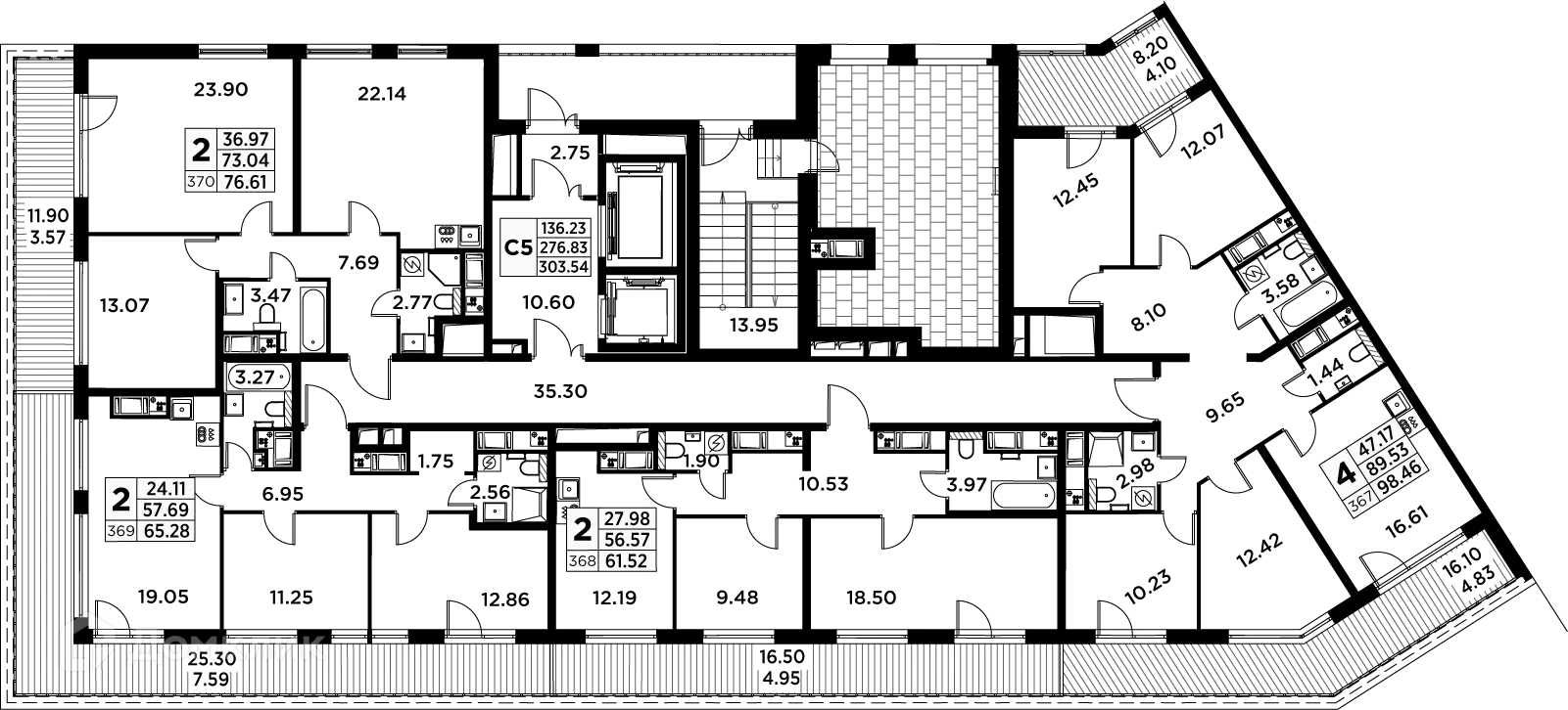 Планировка 2-комнатной квартиры 62.9 м² в ЖК GloraX Заневский, г. Санкт-Петербург — фото 2