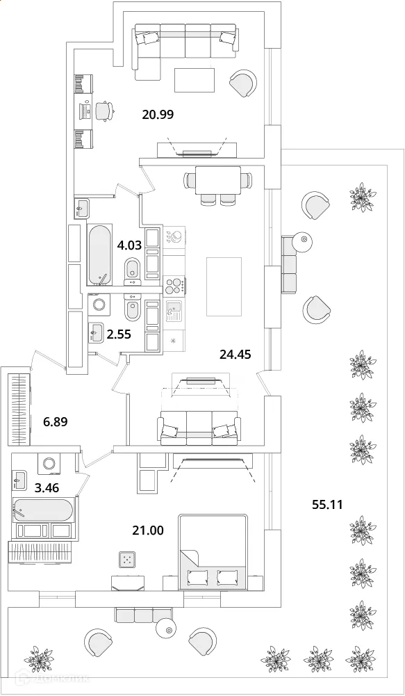 Планировка 2-комнатной квартиры 99.5 м² в ЖК БелАрт, г. Санкт-Петербург — фото 1