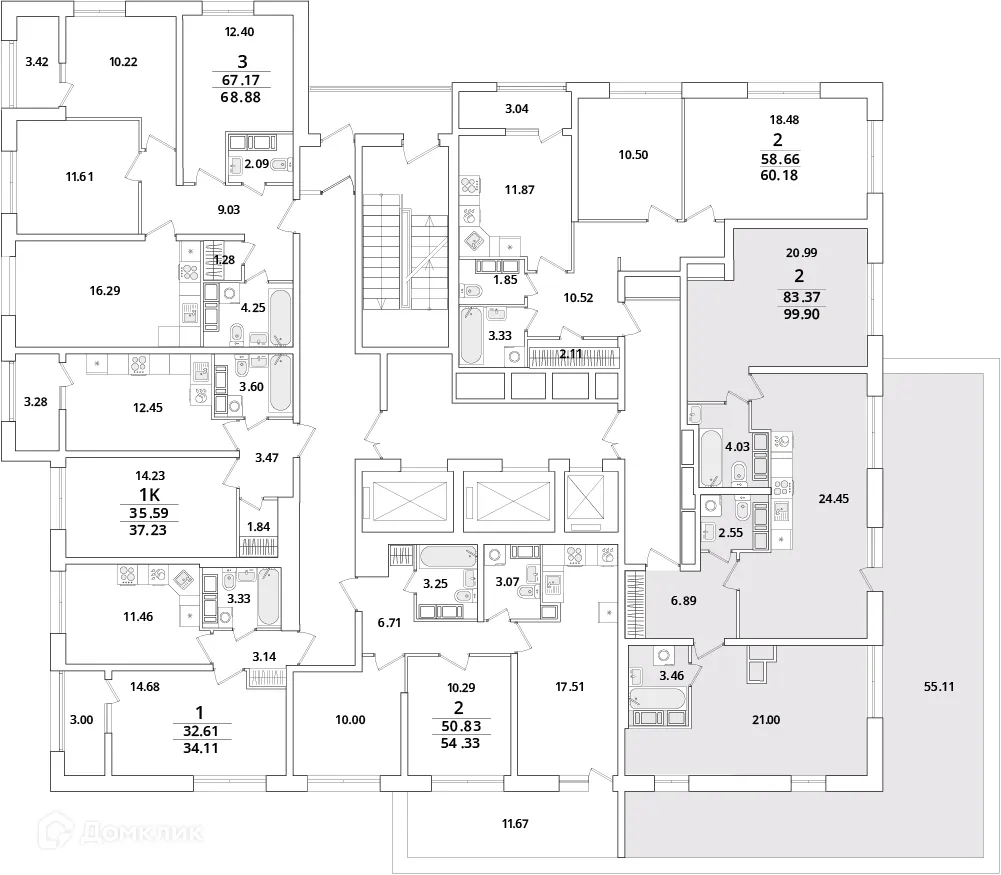 Планировка 2-комнатной квартиры 99.5 м² в ЖК БелАрт, г. Санкт-Петербург — фото 2