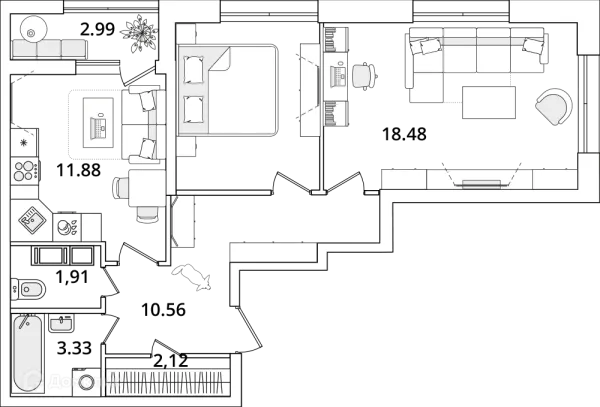 Планировка 2 комн. в ЖК БелАрт