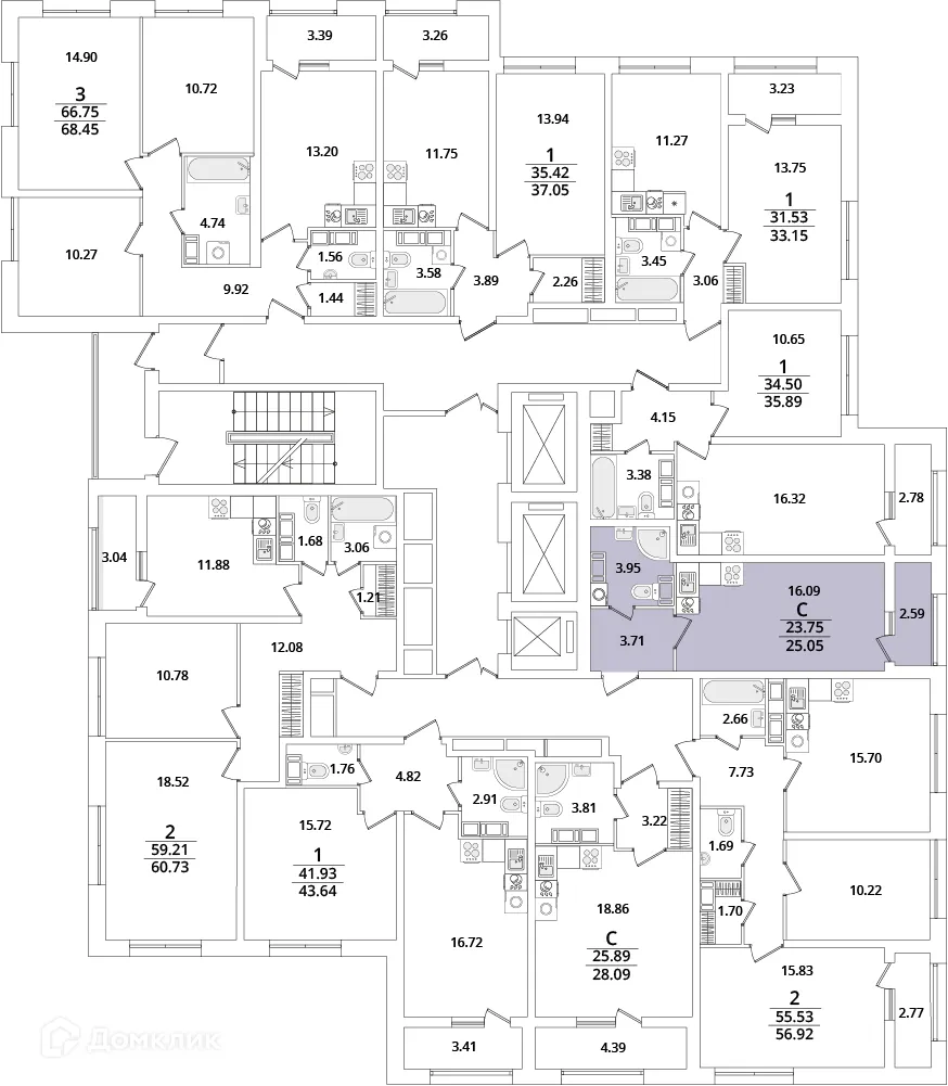Планировка студии квартиры 25.2 м² в ЖК БелАрт, г. Санкт-Петербург — фото 2
