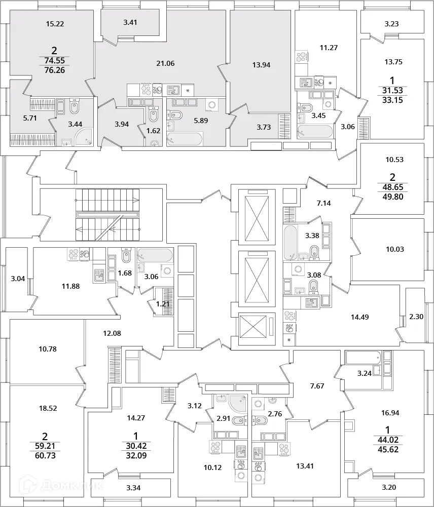 Планировка 2-комнатной квартиры 76.1 м² в ЖК БелАрт, г. Санкт-Петербург — фото 2
