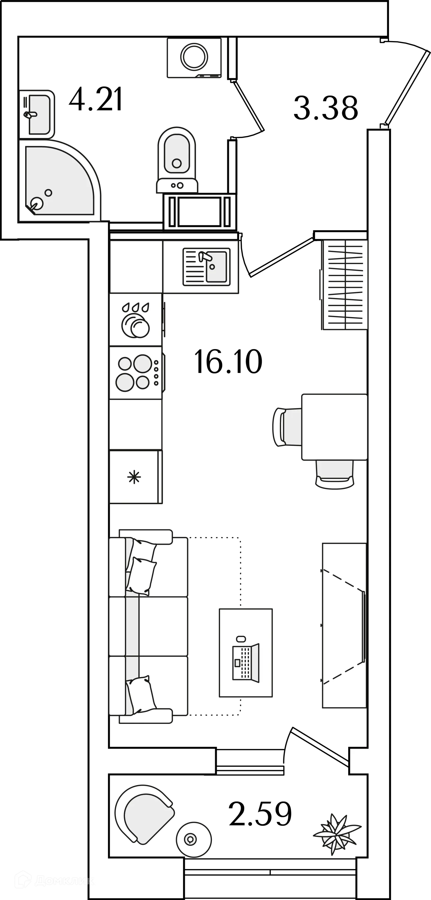 Планировка студии квартиры 24.9 м² в ЖК БелАрт, г. Санкт-Петербург — фото 1