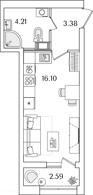 Планировка Студия в ЖК БелАрт