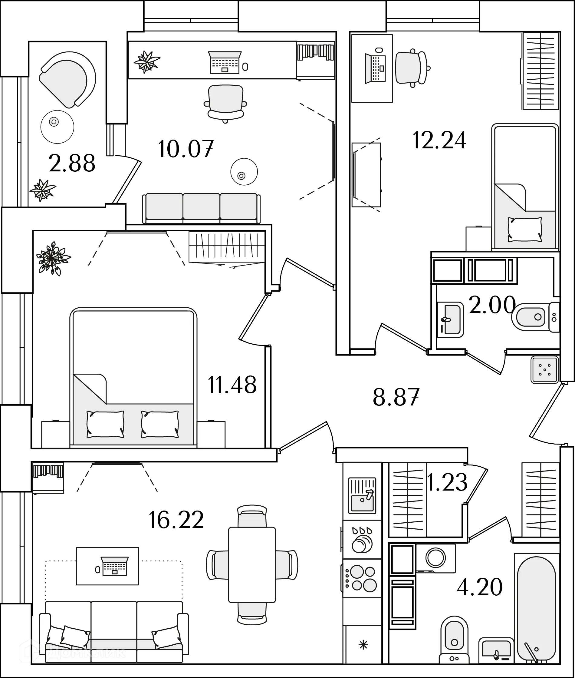 Планировка 3-комнатной квартиры 67.6 м² в ЖК БелАрт, г. Санкт-Петербург — фото 1