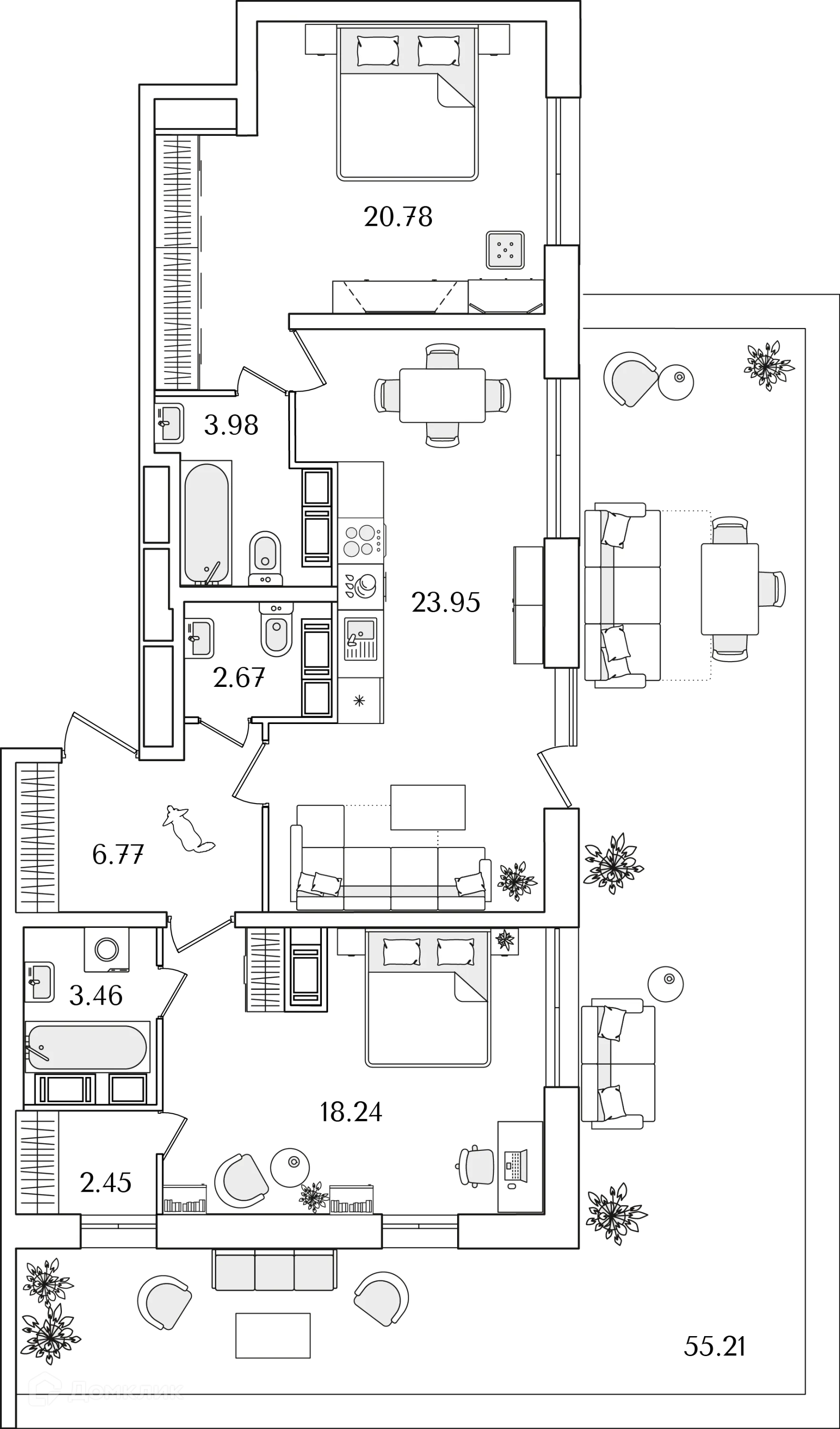 Планировка 2-комнатной квартиры 99.2 м² в ЖК БелАрт, г. Санкт-Петербург — фото 1