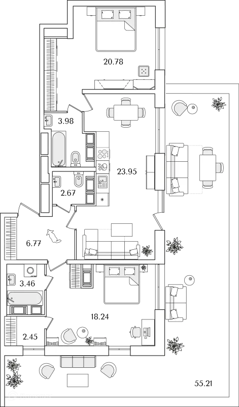 Планировка 2 комн. в ЖК БелАрт