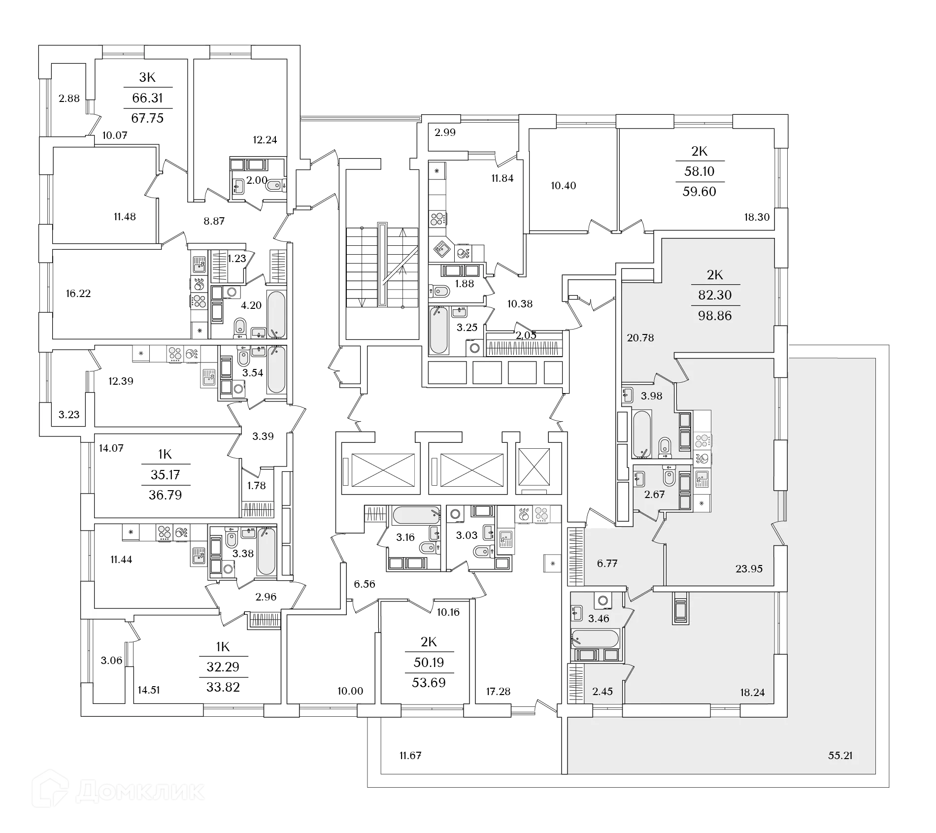Планировка 2-комнатной квартиры 99.2 м² в ЖК БелАрт, г. Санкт-Петербург — фото 2