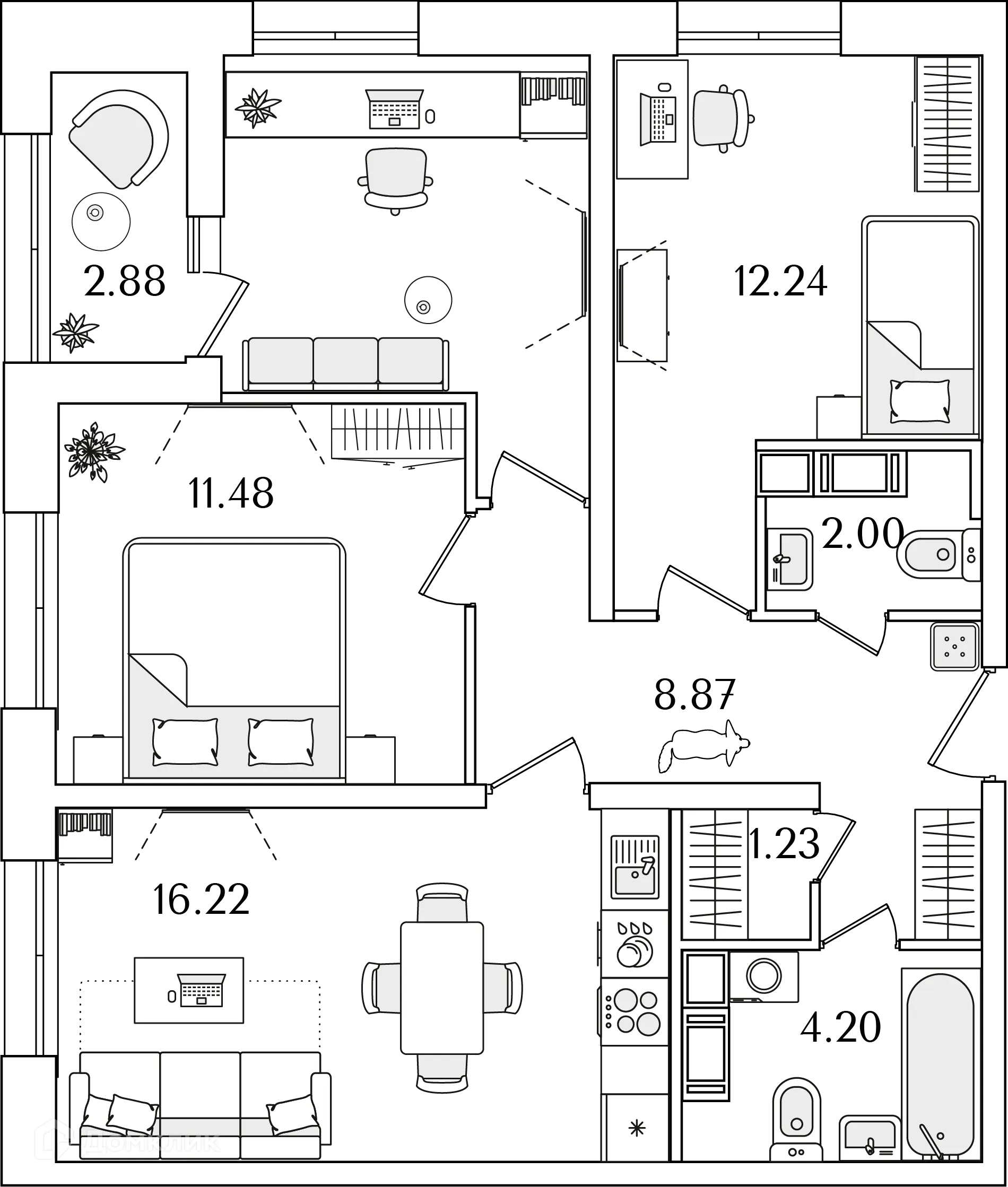 Планировка 3-комнатной квартиры 67.4 м² в ЖК БелАрт, г. Санкт-Петербург — фото 1