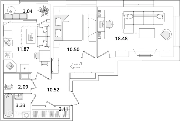 Планировка 2 комн. в ЖК БелАрт