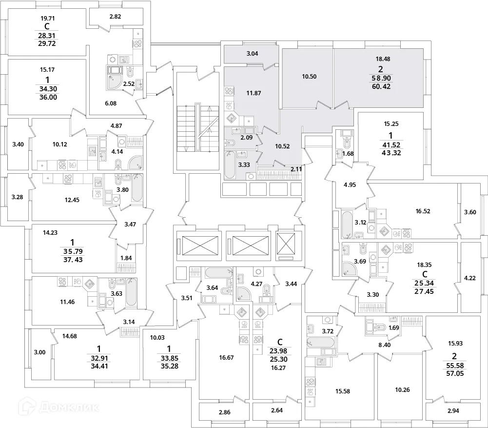 Планировка 2-комнатной квартиры 60.5 м² в ЖК БелАрт, г. Санкт-Петербург — фото 2