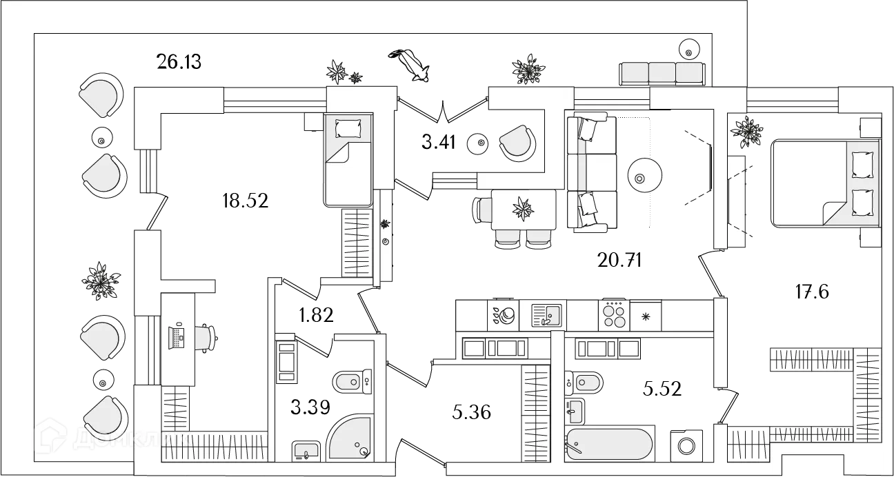 Планировка 2-комнатной квартиры 82.7 м² в ЖК БелАрт, г. Санкт-Петербург — фото 3