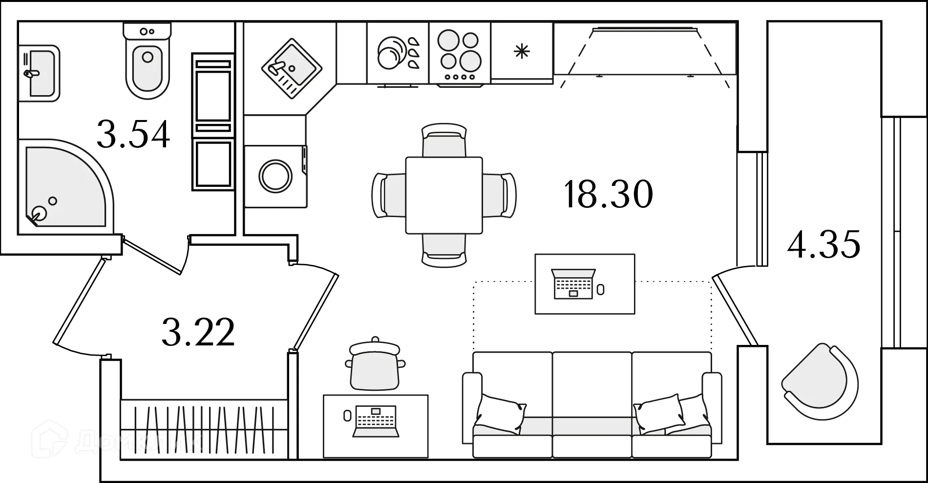 Планировка студии квартиры 27.1 м² в ЖК БелАрт, г. Санкт-Петербург — фото 1