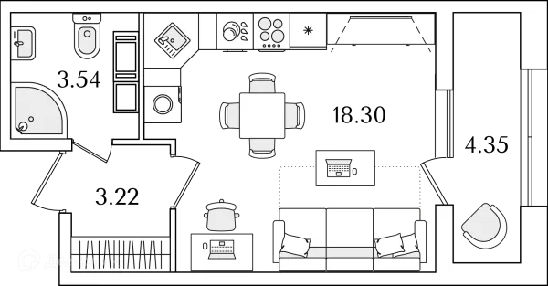 Планировка Студия в ЖК БелАрт