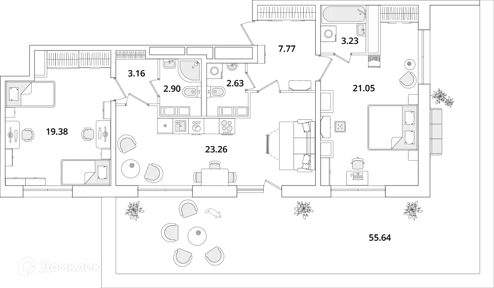 Планировка 2-комнатной квартиры 99 м² в ЖК БелАрт, г. Санкт-Петербург — фото 1
