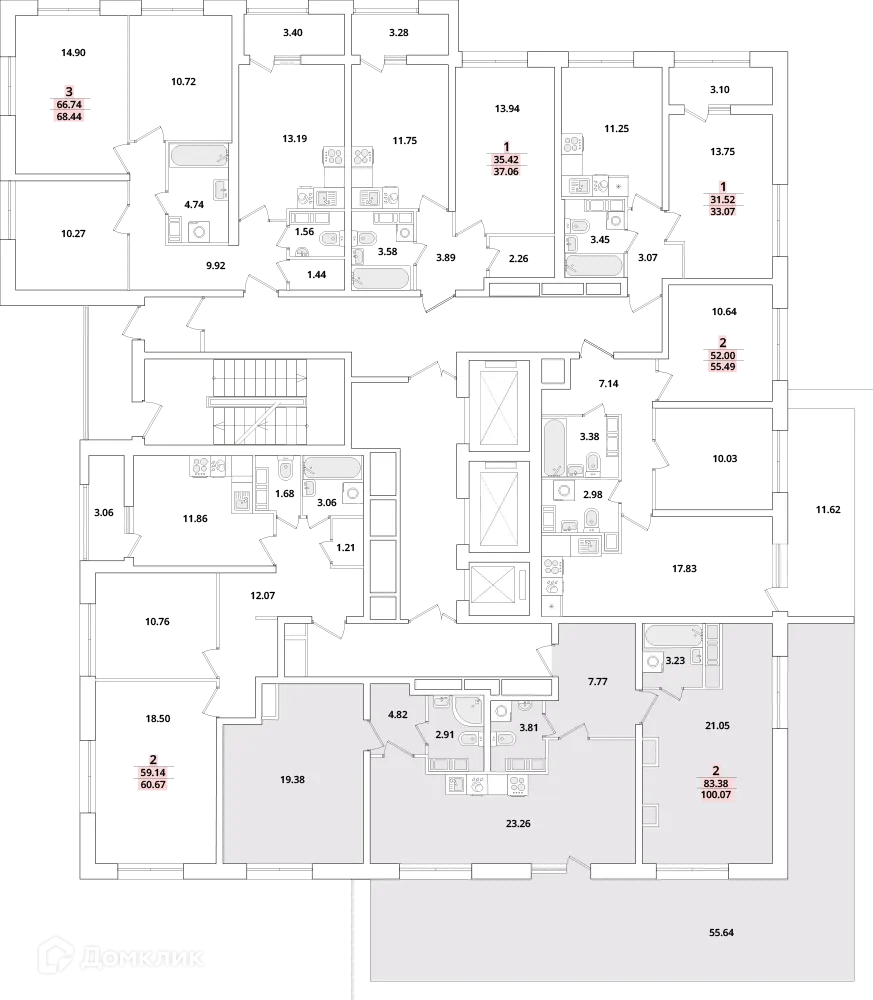 Планировка 2-комнатной квартиры 99 м² в ЖК БелАрт, г. Санкт-Петербург — фото 2