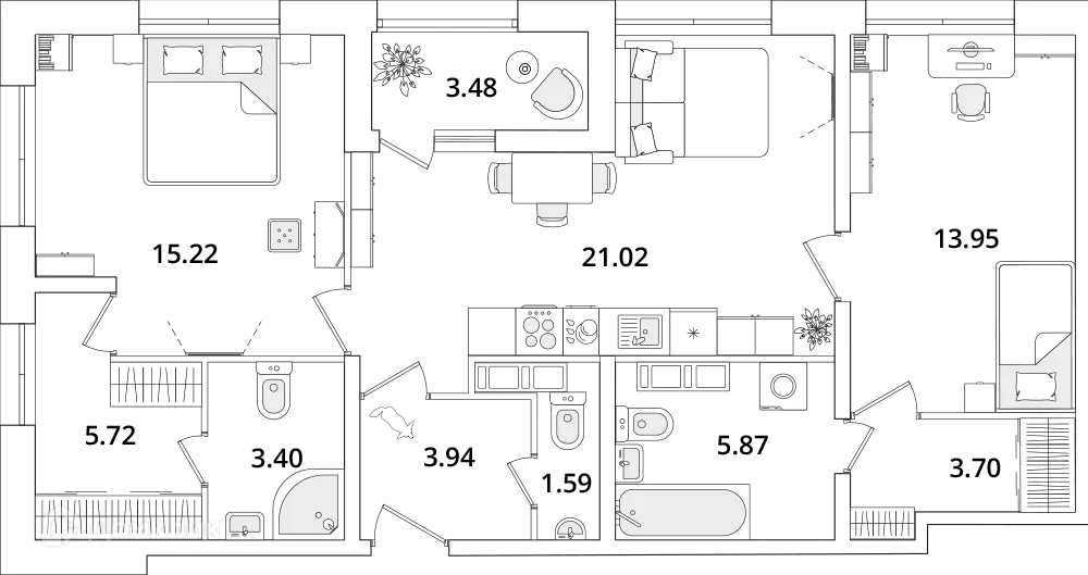 Планировка 2-комнатной квартиры 75.7 м² в ЖК БелАрт, г. Санкт-Петербург — фото 1