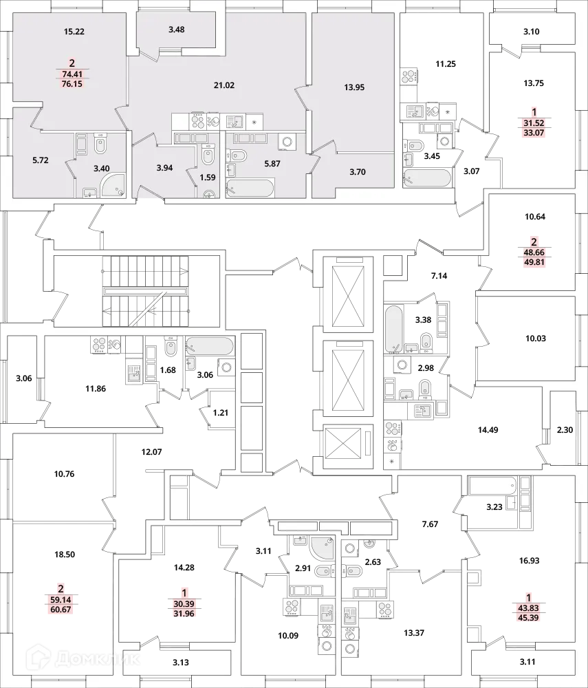 Планировка 2-комнатной квартиры 75.7 м² в ЖК БелАрт, г. Санкт-Петербург — фото 2