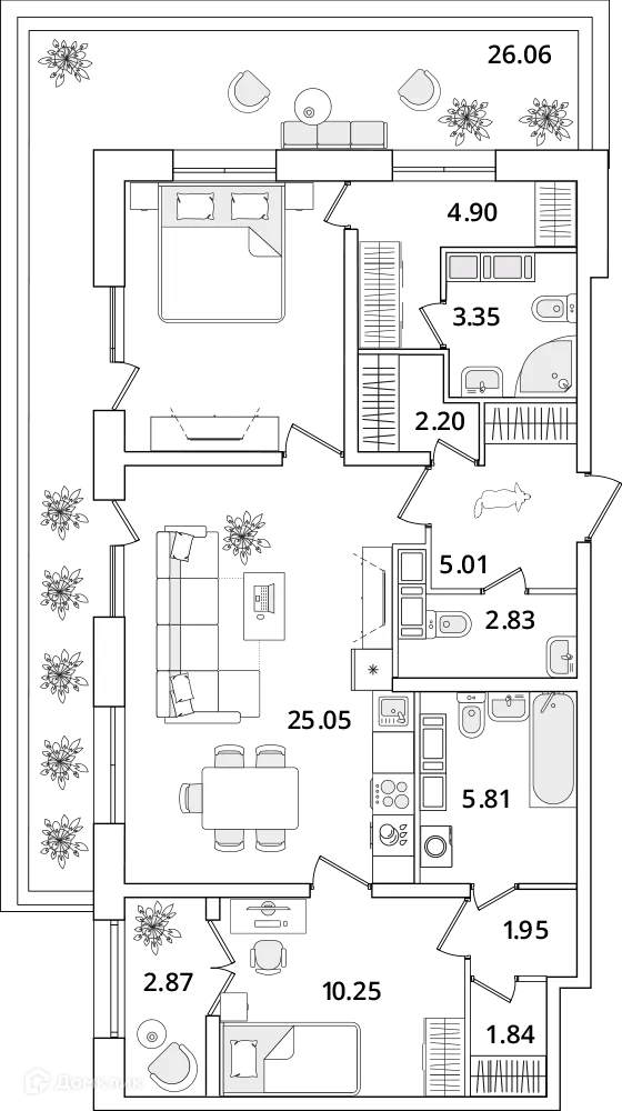 Планировка 2-комнатной квартиры 85.1 м² в ЖК БелАрт, г. Санкт-Петербург — фото 1