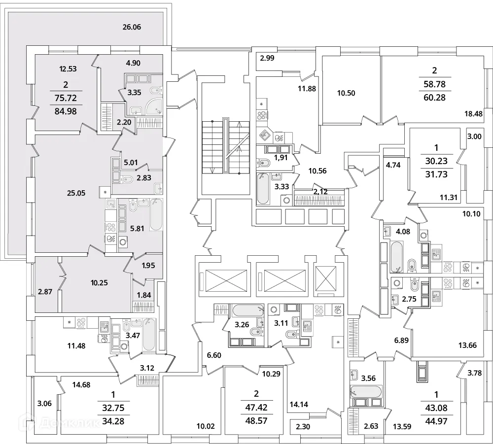 Планировка 2-комнатной квартиры 85.1 м² в ЖК БелАрт, г. Санкт-Петербург — фото 2