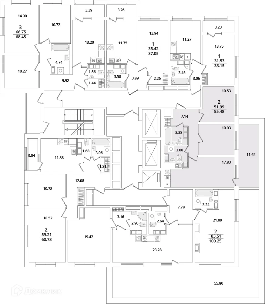 Планировка 2-комнатной квартиры 55.4 м² в ЖК БелАрт, г. Санкт-Петербург — фото 2