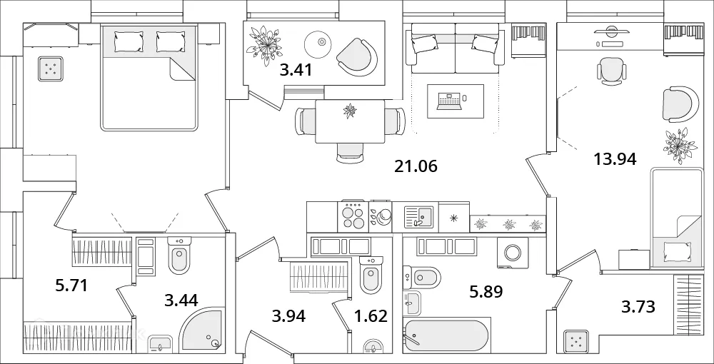 Планировка 2-комнатной квартиры 75.8 м² в ЖК БелАрт, г. Санкт-Петербург — фото 1