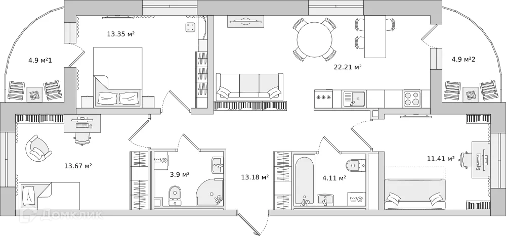Планировка 3-комнатной квартиры 80.9 м² в ЖК "ЦДС Dreamline (Дримлайн)", г. Санкт-Петербург — фото 2
