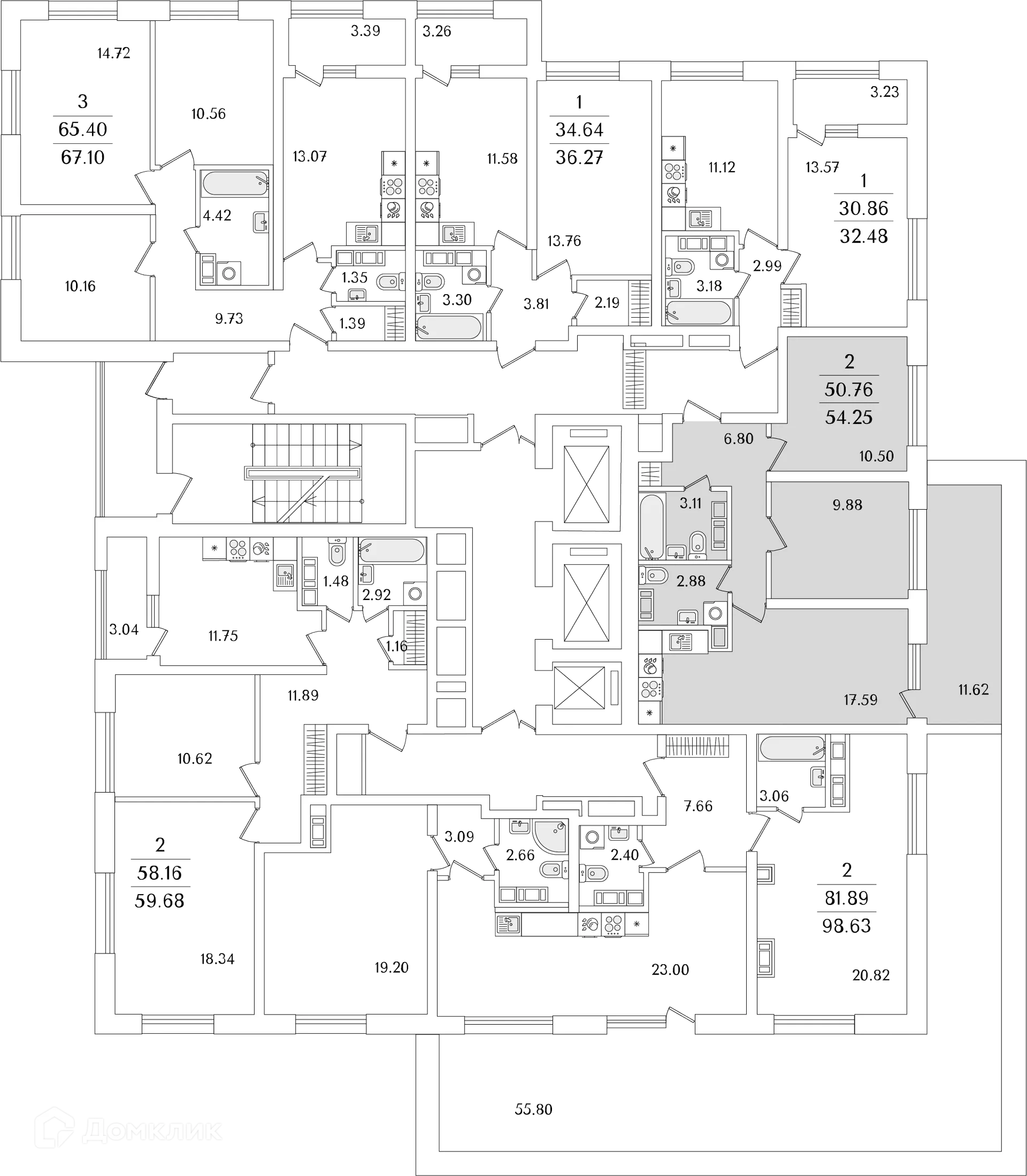 Планировка 2-комнатной квартиры 54.2 м² в ЖК БелАрт, г. Санкт-Петербург — фото 4