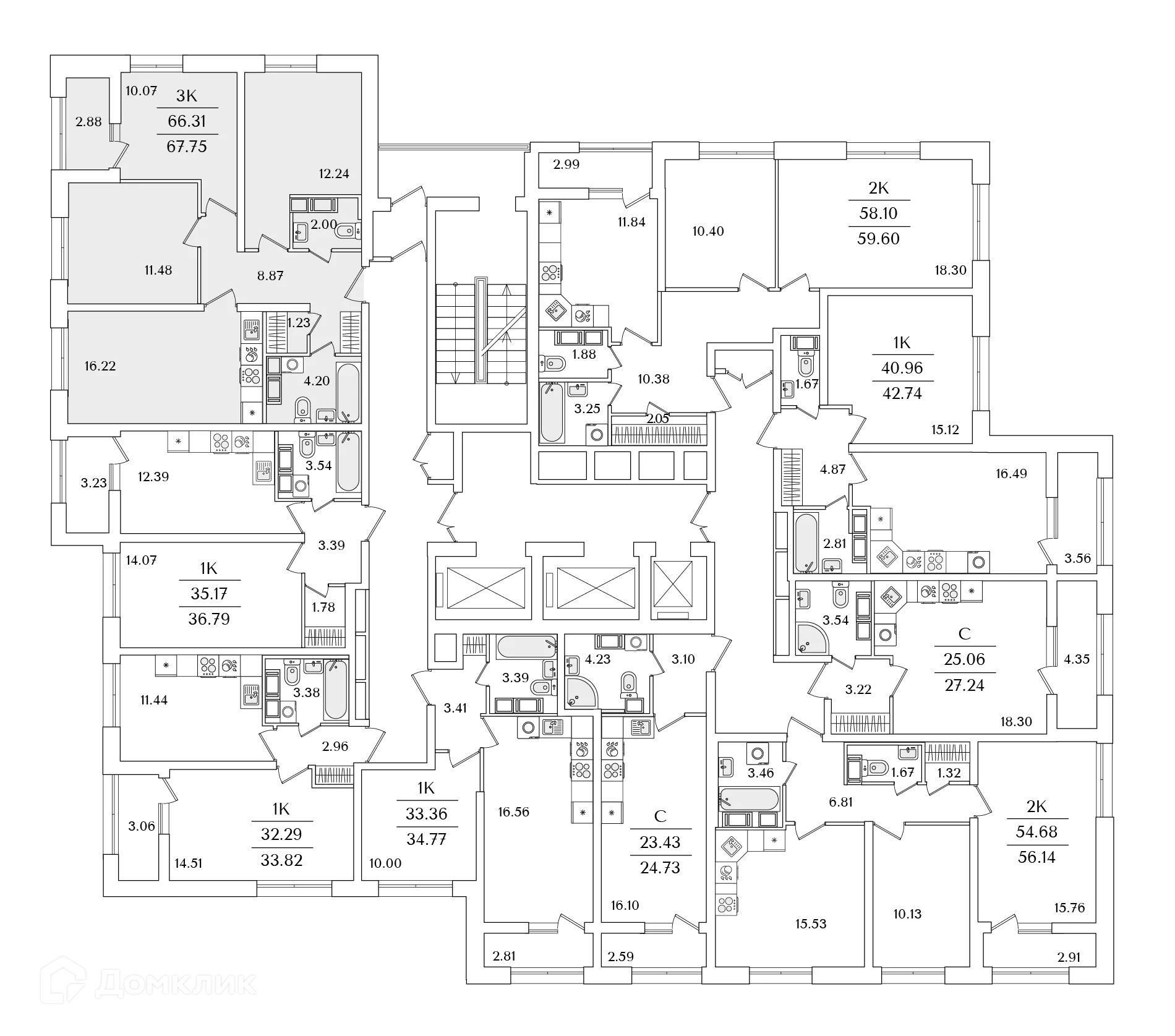 Планировка 3-комнатной квартиры 67.7 м² в ЖК БелАрт, г. Санкт-Петербург — фото 2