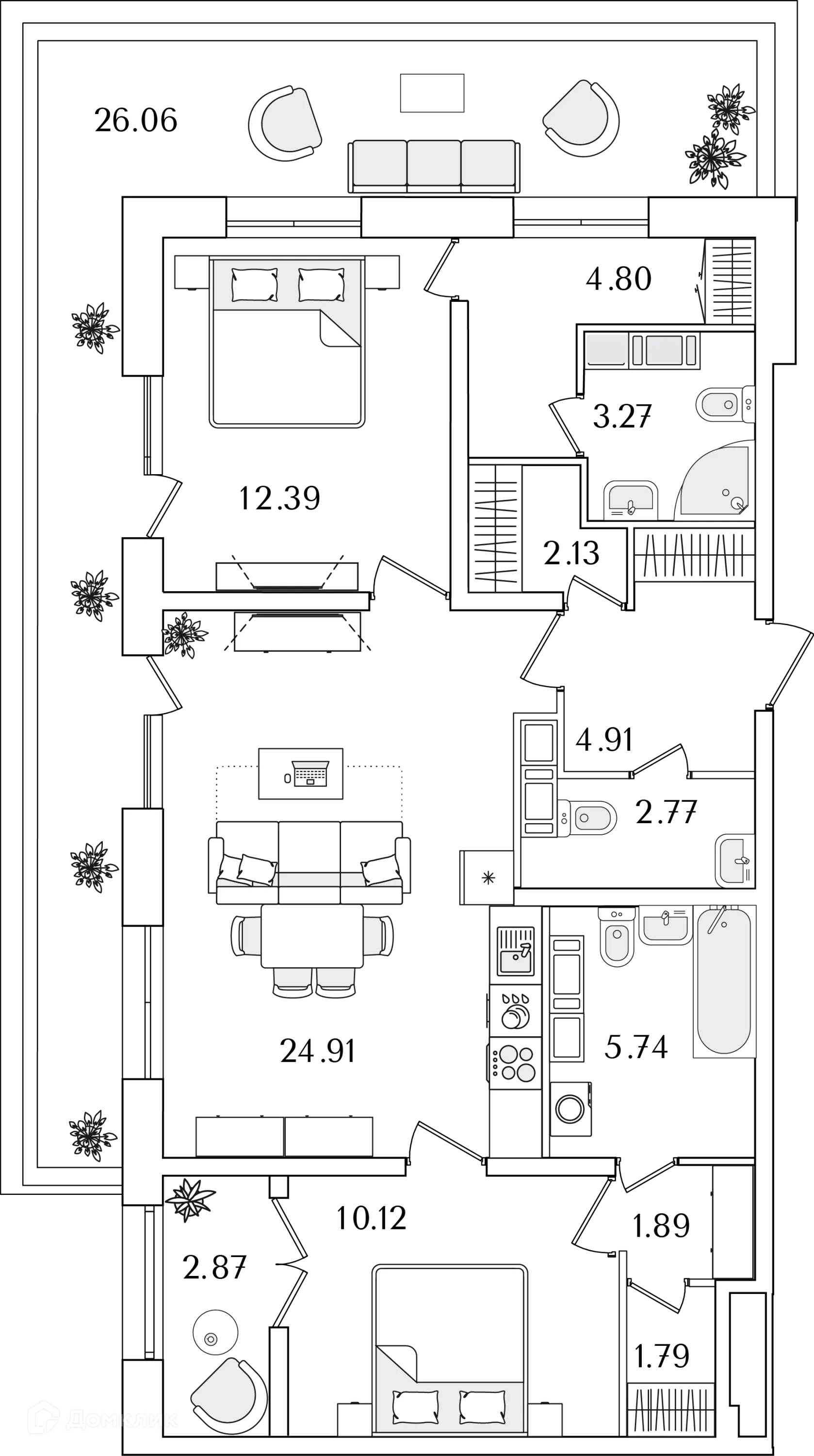 Планировка 2-комнатной квартиры 83.3 м² в ЖК БелАрт, г. Санкт-Петербург — фото 4