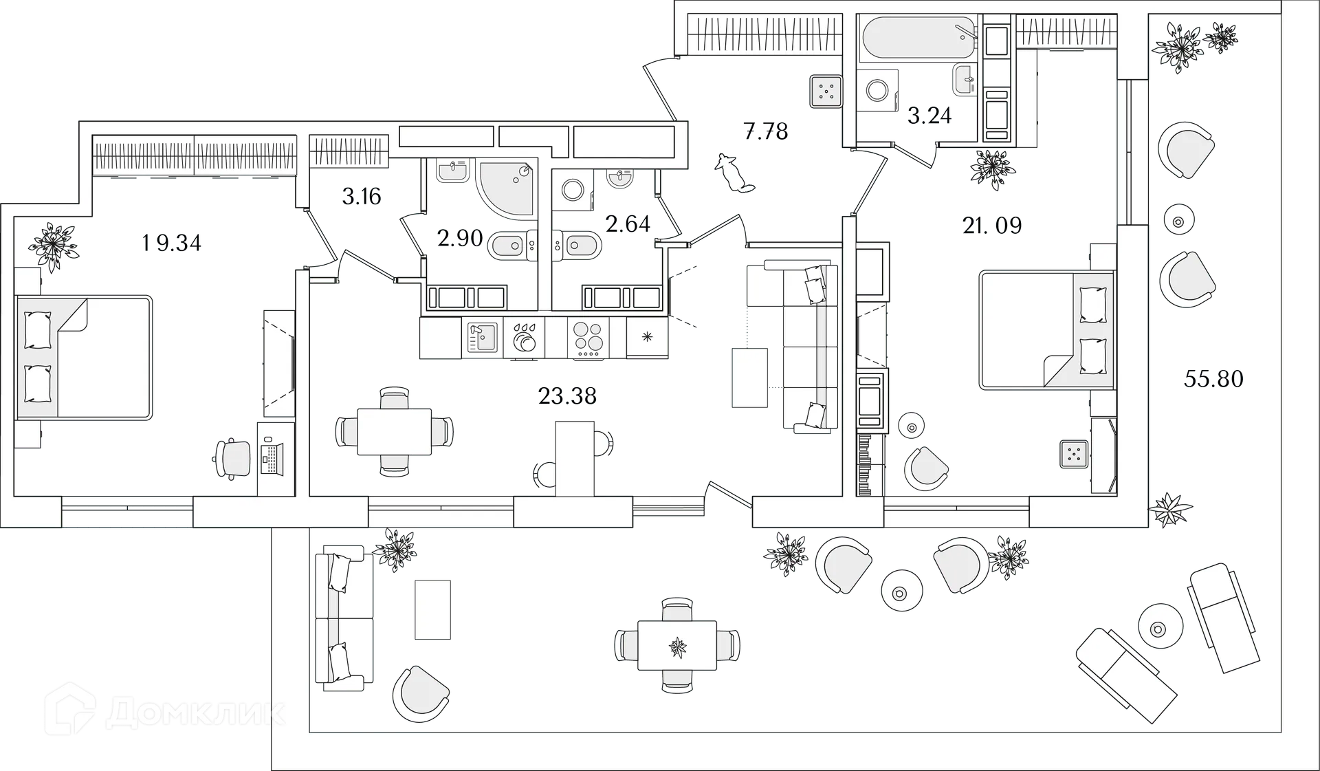 Планировка 2-комнатной квартиры 100.6 м² в ЖК БелАрт, г. Санкт-Петербург — фото 1