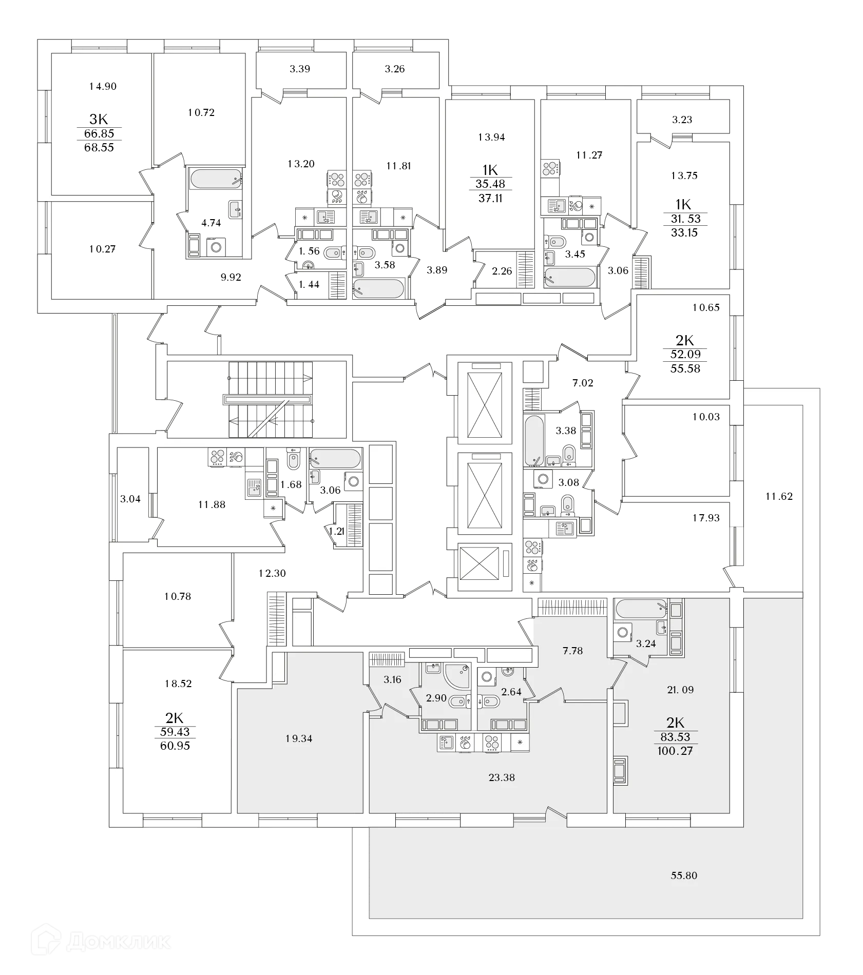 Планировка 2-комнатной квартиры 100.6 м² в ЖК БелАрт, г. Санкт-Петербург — фото 2