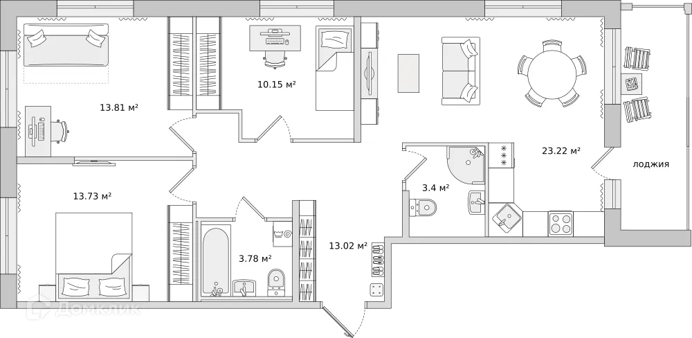 Планировка 3-комнатной квартиры 89.37 м² в ЖК "ЦДС Dreamline (Дримлайн)", г. Санкт-Петербург — фото 1
