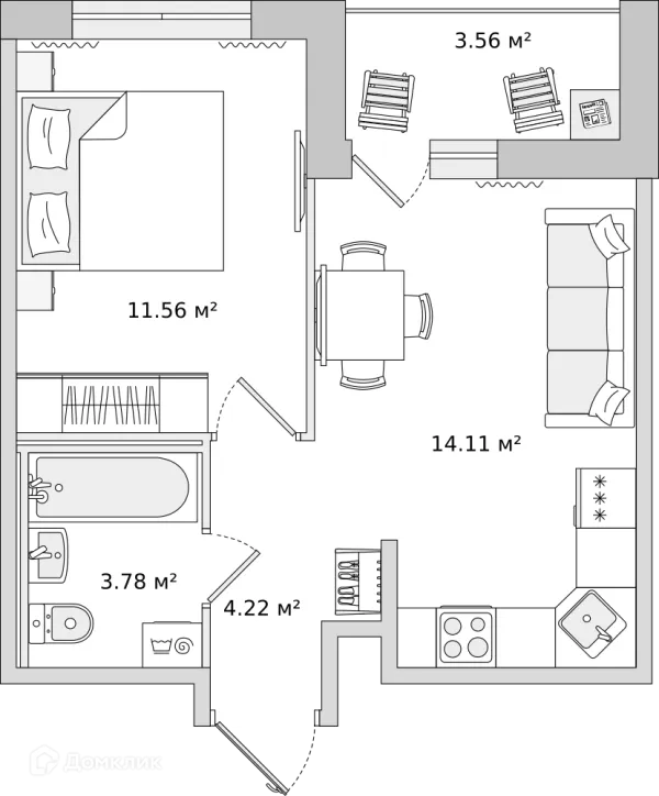 Планировка 1 комн. в ЖК "ЦДС Dreamline (Дримлайн)"