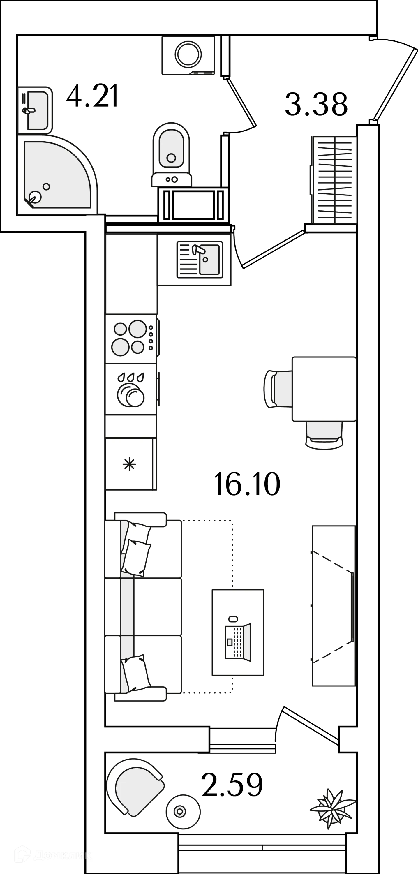 Планировка студии квартиры 25.1 м² в ЖК БелАрт, г. Санкт-Петербург — фото 1