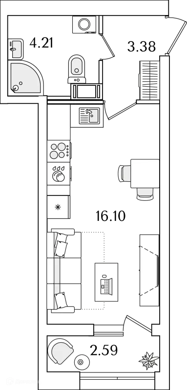 Планировка Студия в ЖК БелАрт