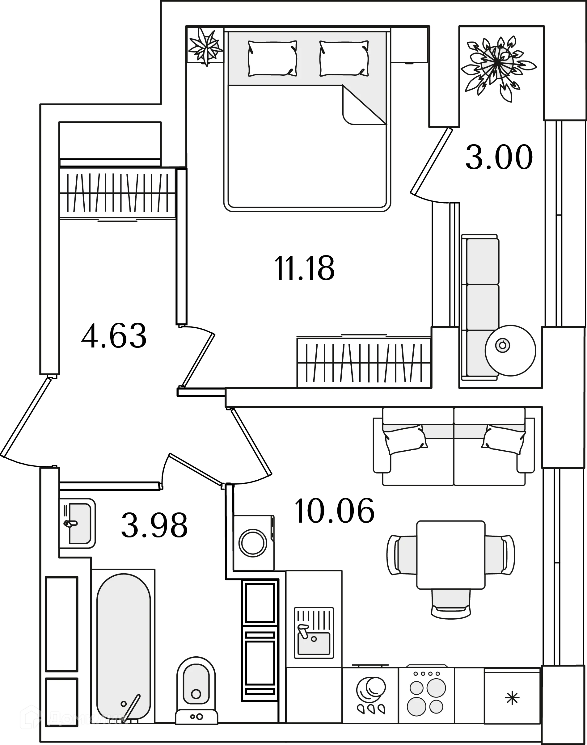 Планировка 1-комнатной квартиры 31.1 м² в ЖК БелАрт, г. Санкт-Петербург — фото 1