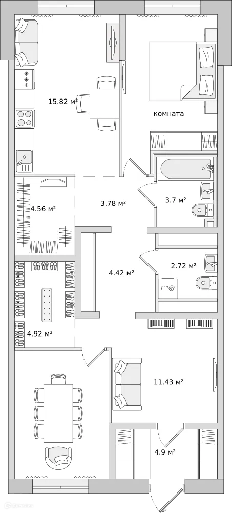 Планировка 2-комнатной квартиры 80.2 м² в ЖК "ЦДС Dreamline (Дримлайн)", г. Санкт-Петербург — фото 1