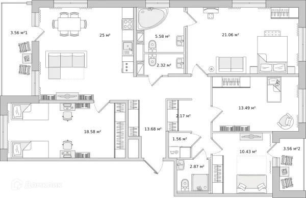 Планировка 4 комн. в ЖК "ЦДС Dreamline (Дримлайн)"