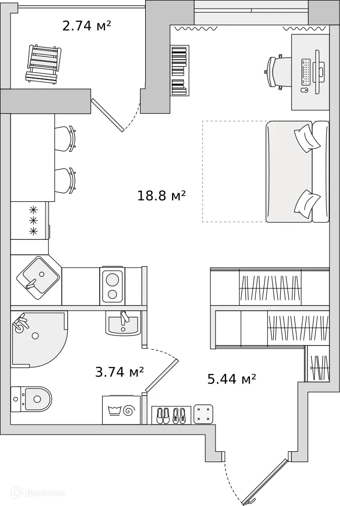 Планировка студии квартиры 30.72 м² в ЖК "ЦДС Dreamline (Дримлайн)", г. Санкт-Петербург — фото 1