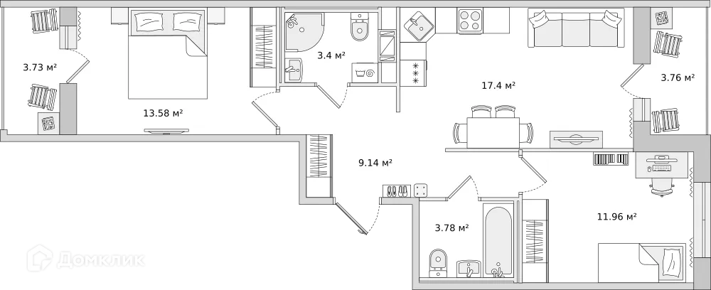 Планировка 2-комнатной квартиры 67.32 м² в ЖК "ЦДС Dreamline (Дримлайн)", г. Санкт-Петербург — фото 1