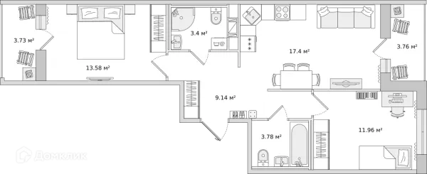 Планировка 2 комн. в ЖК "ЦДС Dreamline (Дримлайн)"