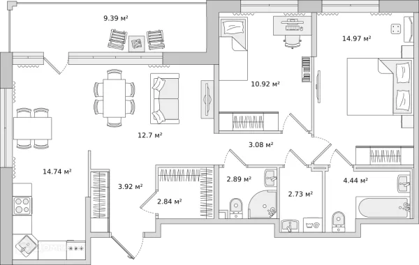 Планировка 2 комн. в ЖК "ЦДС Dreamline (Дримлайн)"