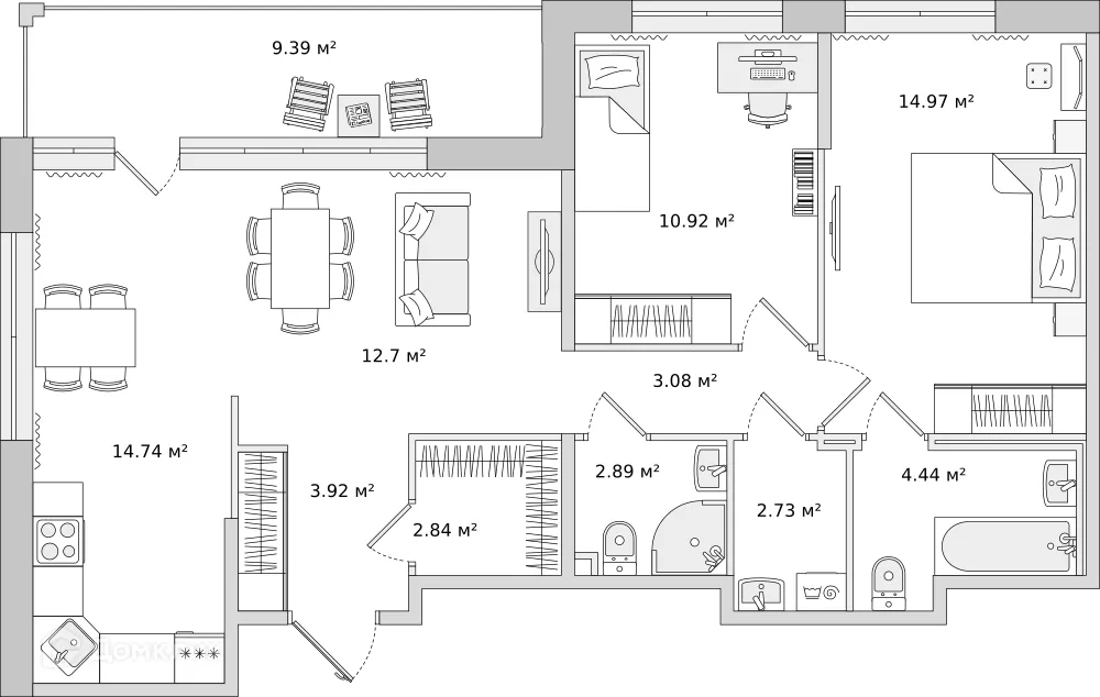 Планировка 2-комнатной квартиры 72.6 м² в ЖК "ЦДС Dreamline (Дримлайн)", г. Санкт-Петербург — фото 1