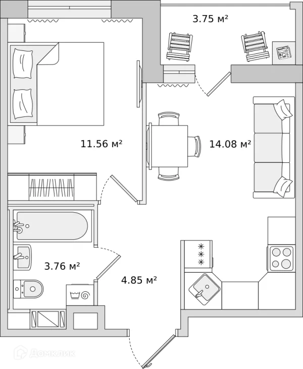 Планировка 1 комн. в ЖК "ЦДС Dreamline (Дримлайн)"