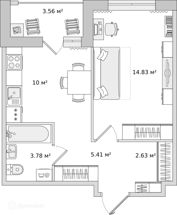 Планировка 1 комн. в ЖК "ЦДС Dreamline (Дримлайн)"
