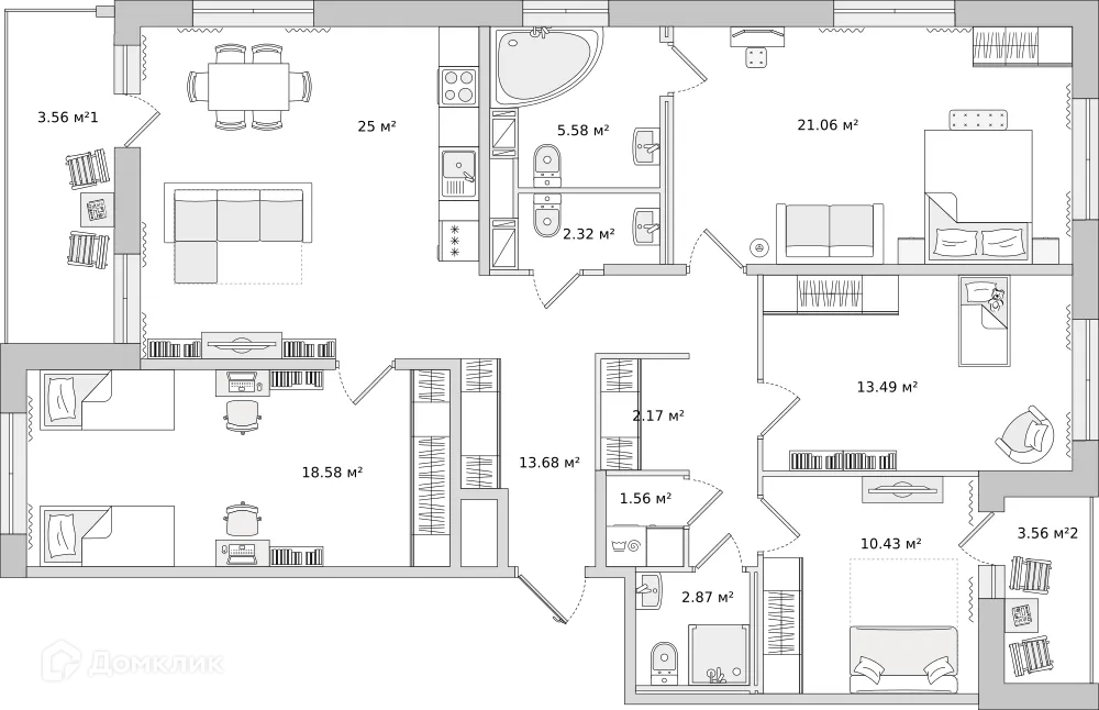 Планировка 4-комнатной квартиры 128.94 м² в ЖК "ЦДС Dreamline (Дримлайн)", г. Санкт-Петербург — фото 1